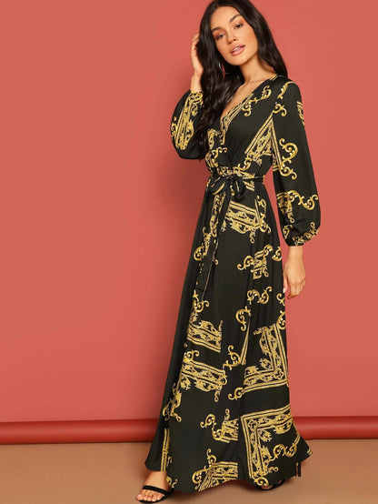 Black Printed Wrap Maxi Dress