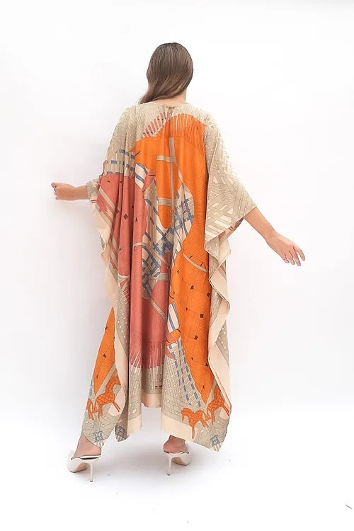 Soft satin free-size kaftan with vibrant graphic print for women