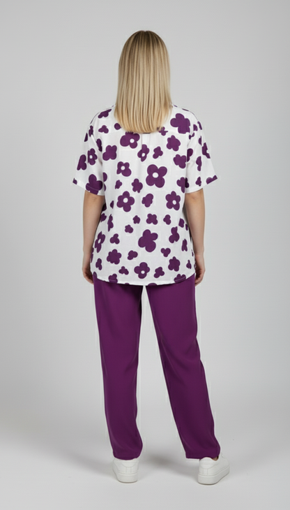Trendy vacation and brunch wear purple co-ord set with crop top and relaxed pants