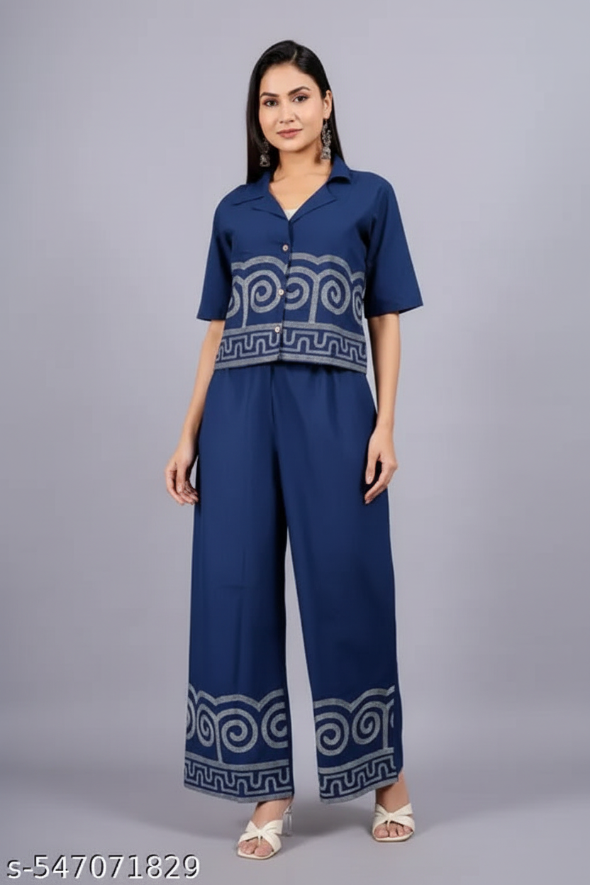 cotton blue crop top coord set