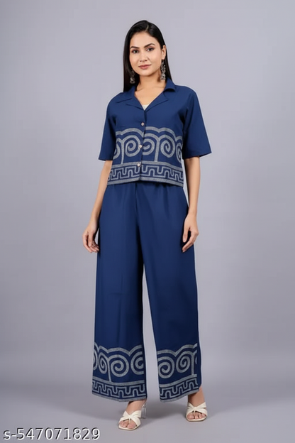 cotton blue crop top coord set